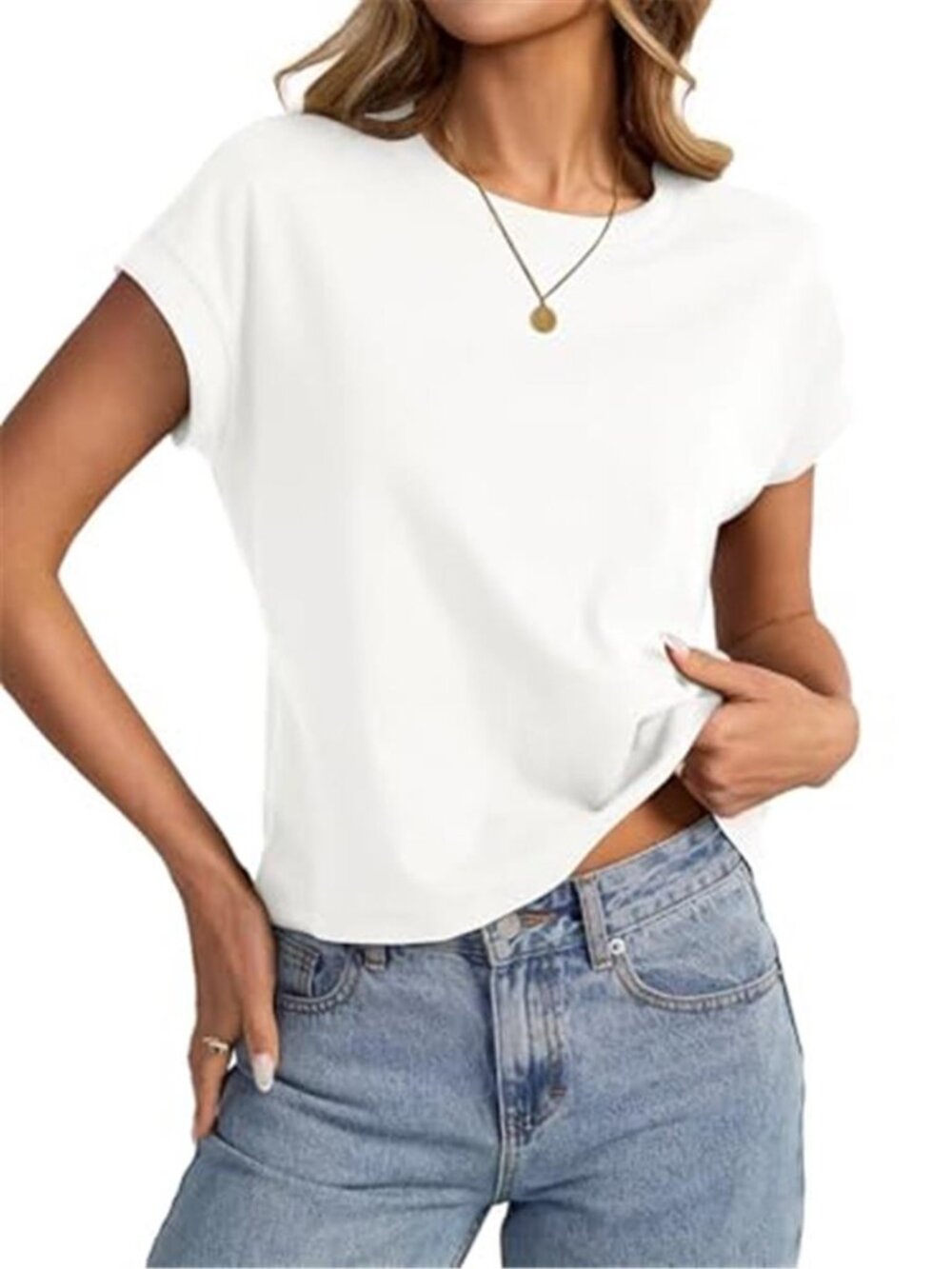 Cotton Crop Top Cap Sleeve Boxy Tee Short Sleeve Casual Basic Summer T Shirt